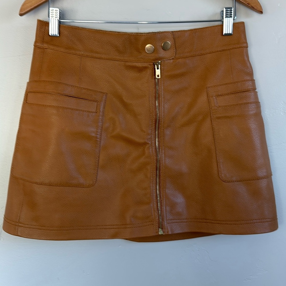 Free People Brown/Tan Faux Leather Moto mini skirt size 4